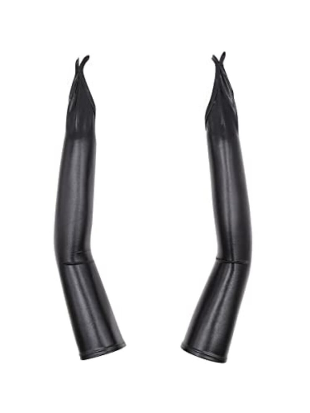 Long Silver Black Metallic Gloves Sexy Wet Look for Halloween